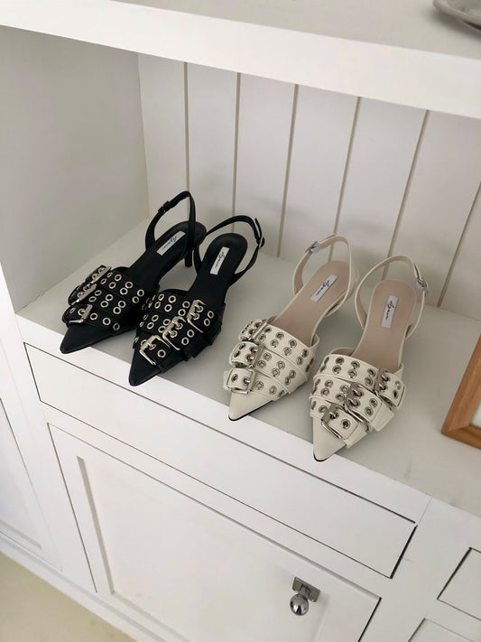 buckle heels(black/ivory)(230-250)