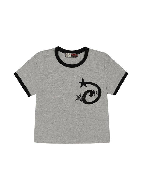 (韓國代購) LOSERSCLUB LSC STAR APPLIQUE CROP RINGER TEE WOMAN (BLACK/WHITE/GRAY)