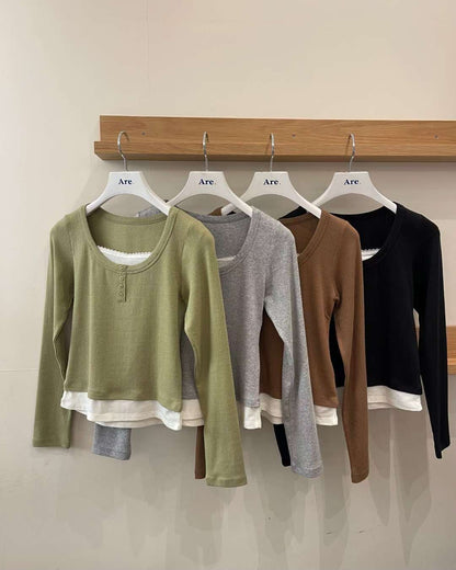 year end sale -2-in 1 button tee （matcha/grey/brown/black)