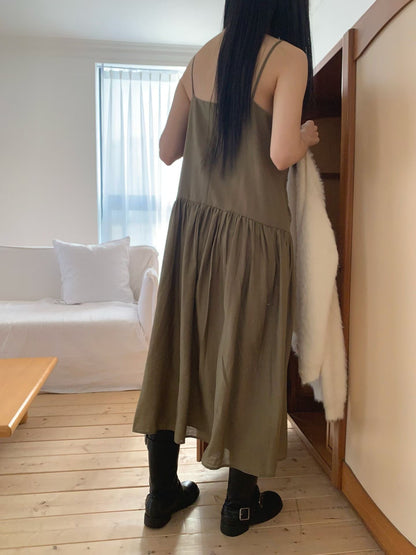 gathered dress(khaki/ivory)
