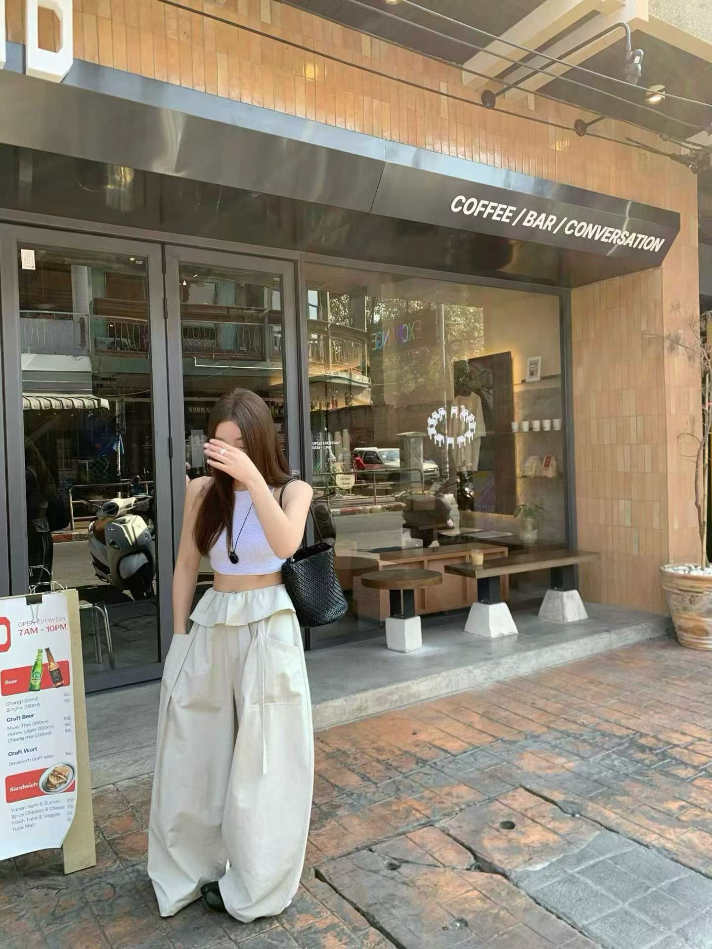 layered balloon pants （beige/black)