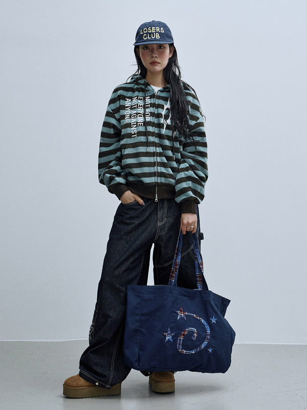 (韓國代購) LSC LOGO STRIPE FLEECE 2-WAY HOODIE ZIP-UP (SKYBLUE)