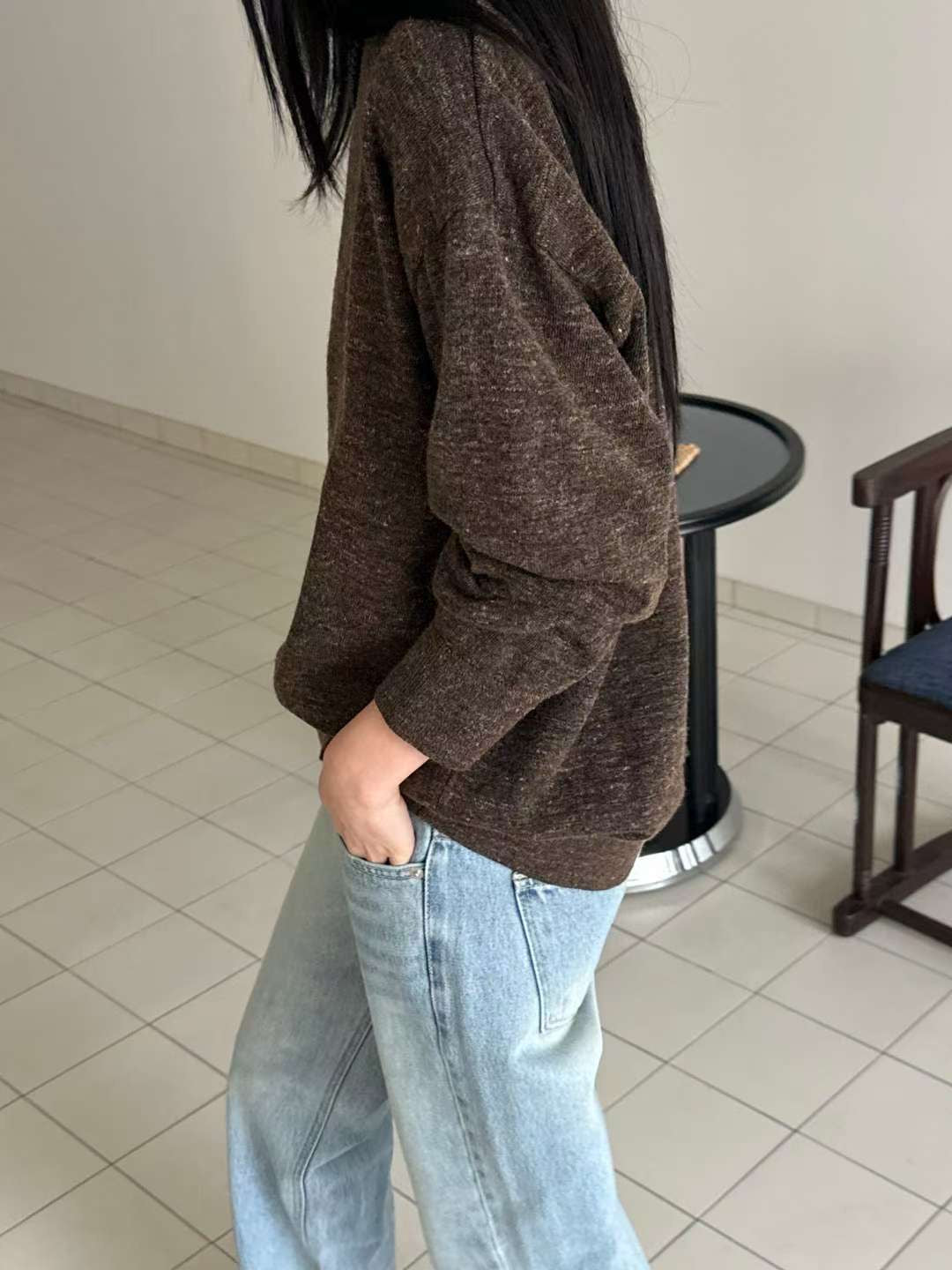 wool knit top (charocal/brown) 現貨