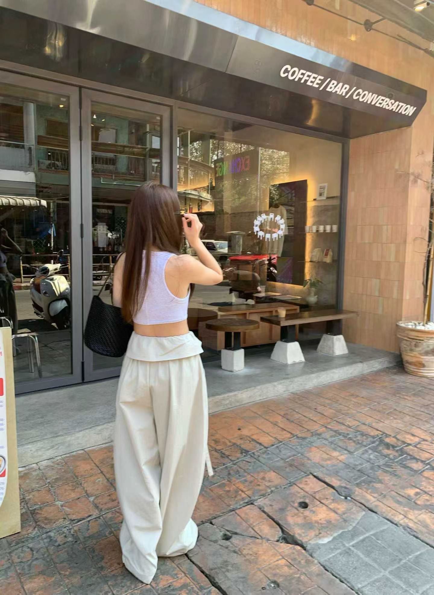 layered balloon pants （beige/black)