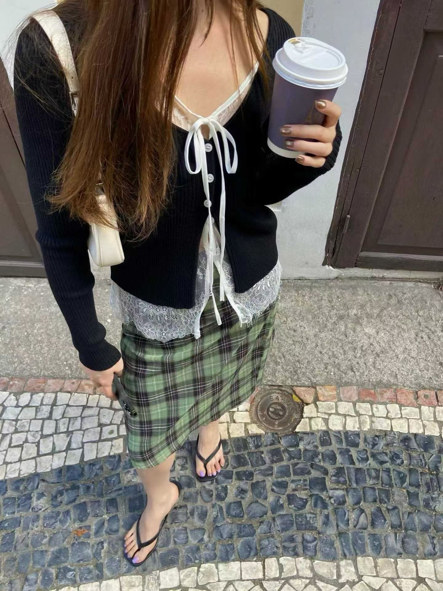 lace knit top(grey/ivory/black)