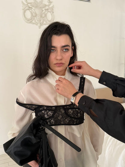 lace crop vest (black/ivory)