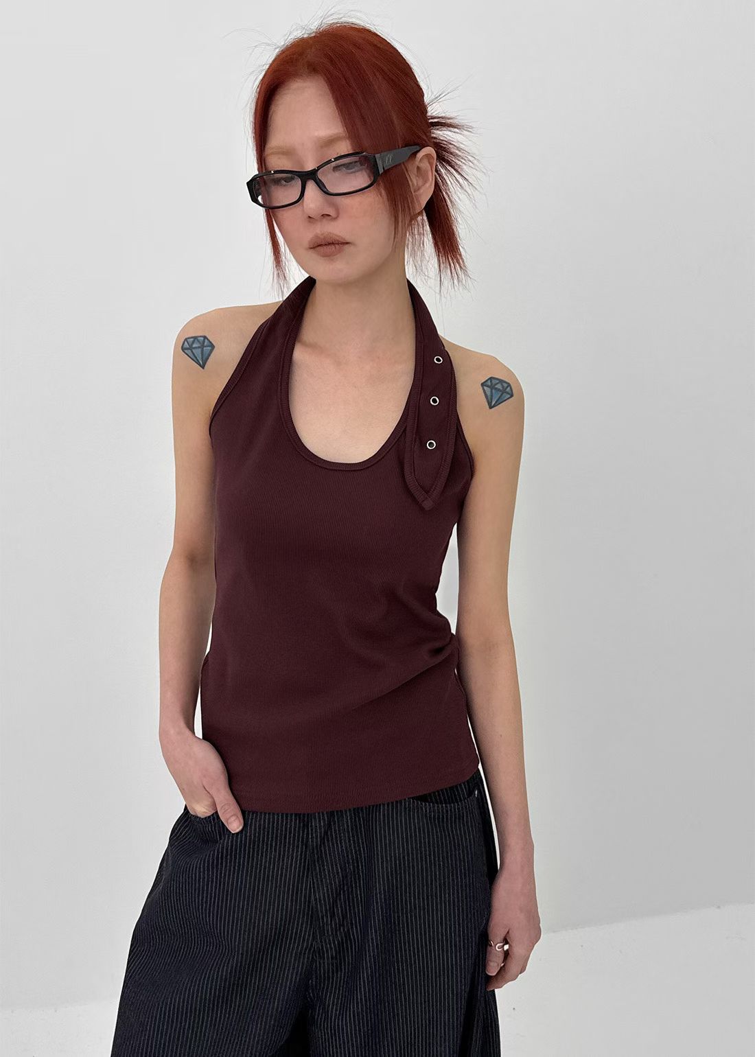 button tank top (black/wine/grey/white)