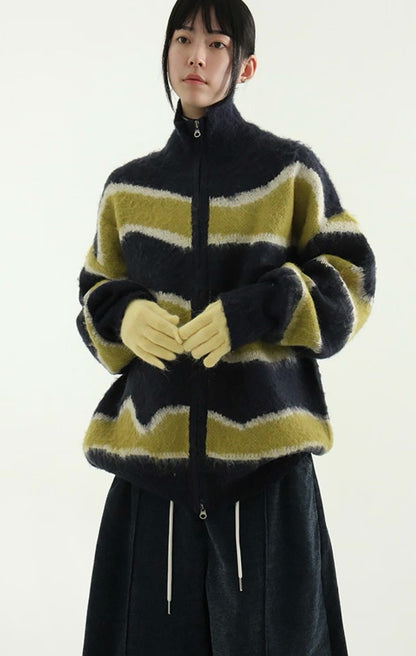 店主推薦！striped zipper (blue/brown)