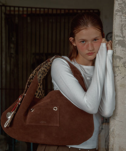 Leterie buckle reversible shoulder bag (suede brown) 現貨