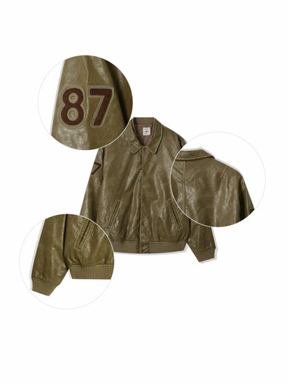 faux leather varsity jacket (olive/green/black)