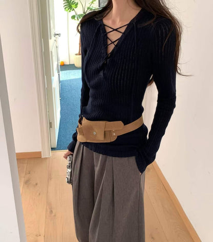 v neck slim top (blue/black/grey/white)