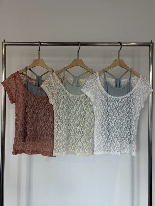 (PRE-ORDER) summer lace set top (pink/beige/ivory)