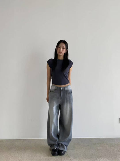 year end sale-barrel leg jeans (grey)(s）