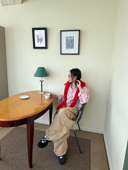 ruffle striped blouse (blue/pink/black)