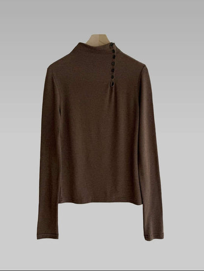 high neck button tee(brown/ivory/black) 現貨